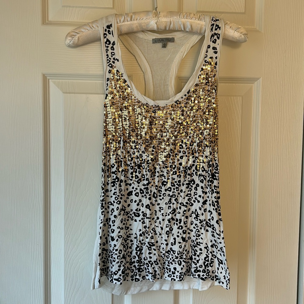 Charlotte Russe Sparkle Sequin Leopard Print Tank Top